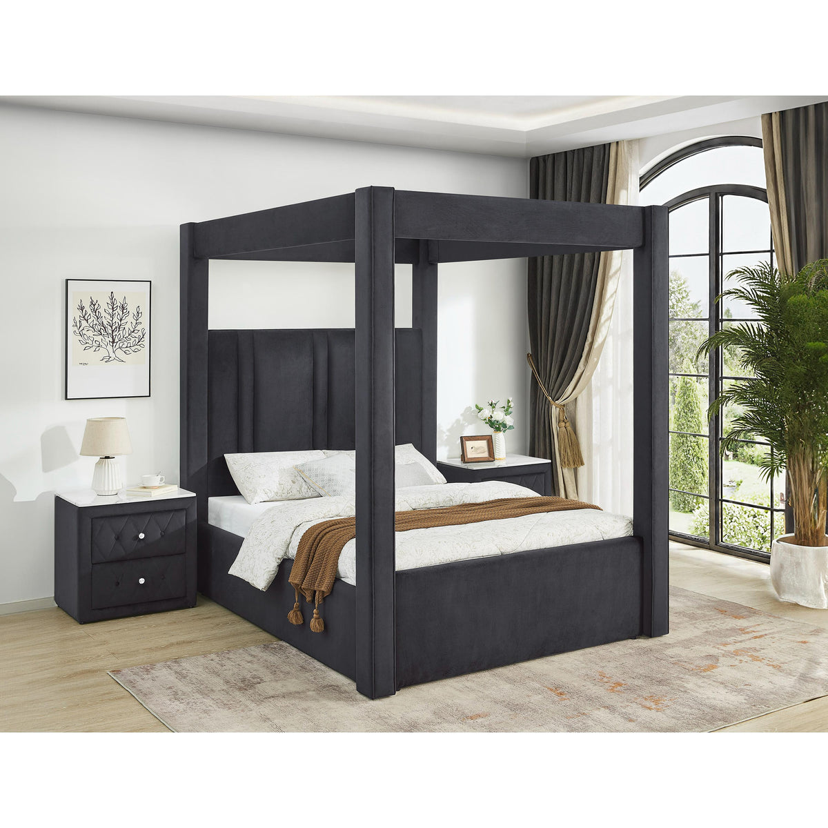 Crown Mark Jayla King Upholstered Canopy Bed 5117BK-K-HBFB/5117BK-KQ-R