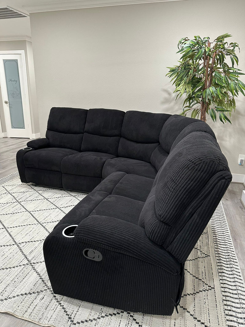 Empire Fabric Sectional Sofa In Black