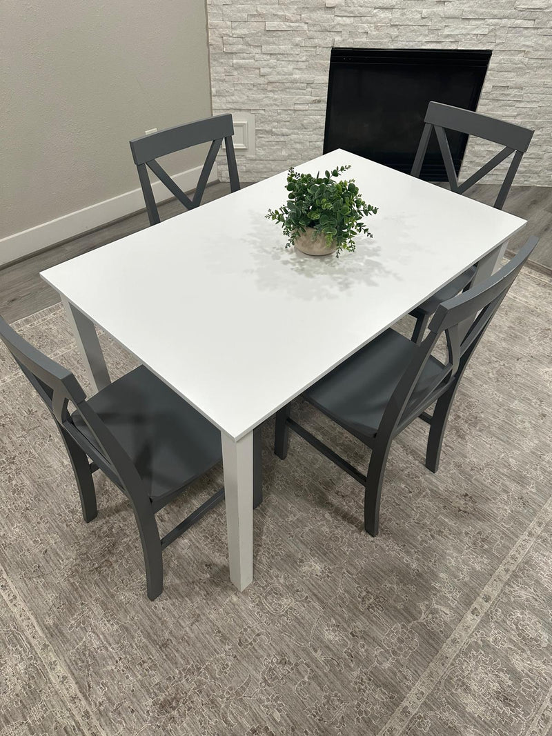 Solid Wood Dining Table White Table with Grey Chairs Clearance