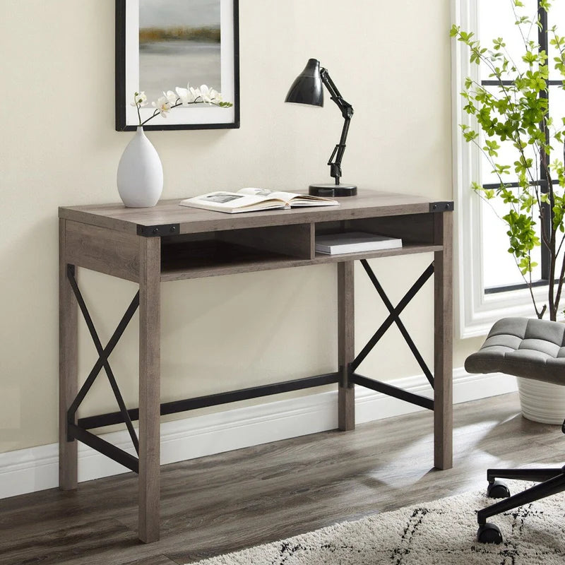 Farmhouse Metal and Wood Desk - Grey Wash