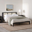 Solid Wood Rattan Paneled Platform Queen Bed - Black
