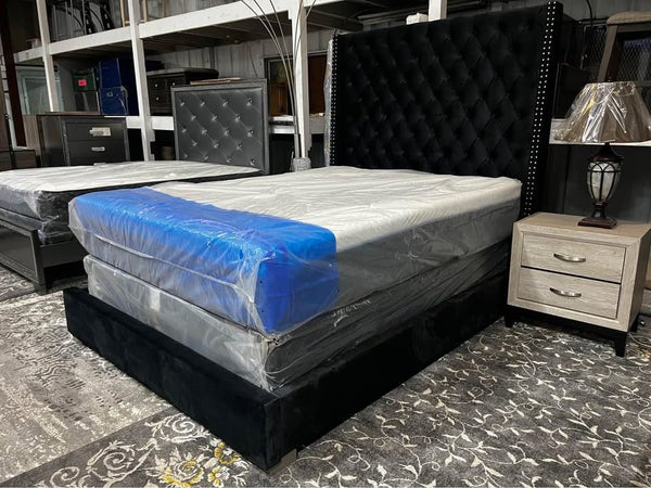 TUFTED TALL 6FT HEADBOARD VELVET BED FRAME IN QUEEN AND KING SIZE BRAND NEW