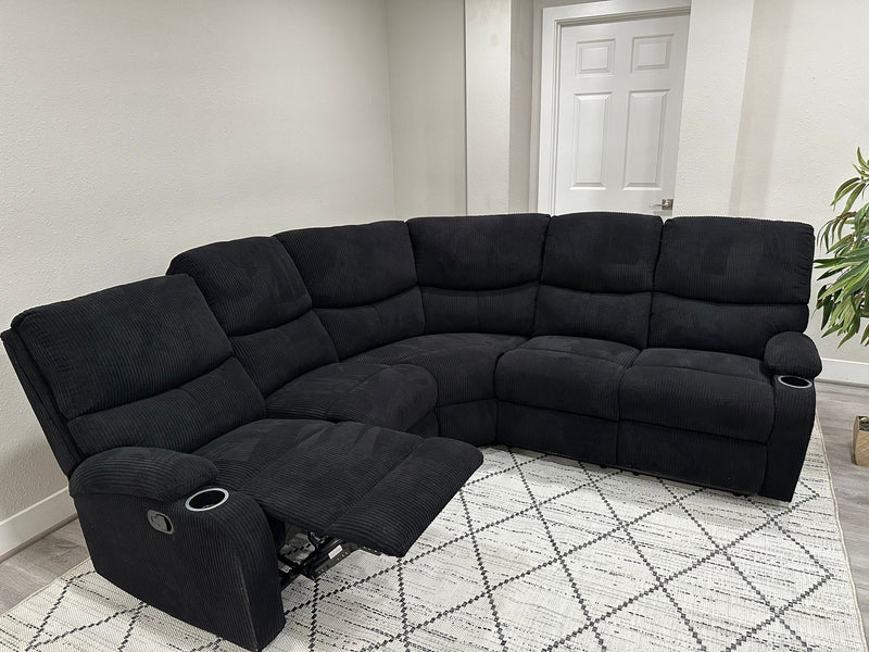 Empire Fabric Sectional Sofa In Black