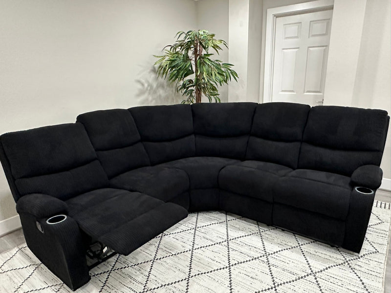 Empire Fabric Sectional Sofa In Black