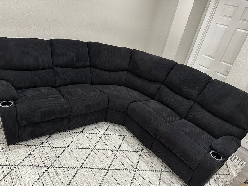 Empire Fabric Sectional Sofa In Black