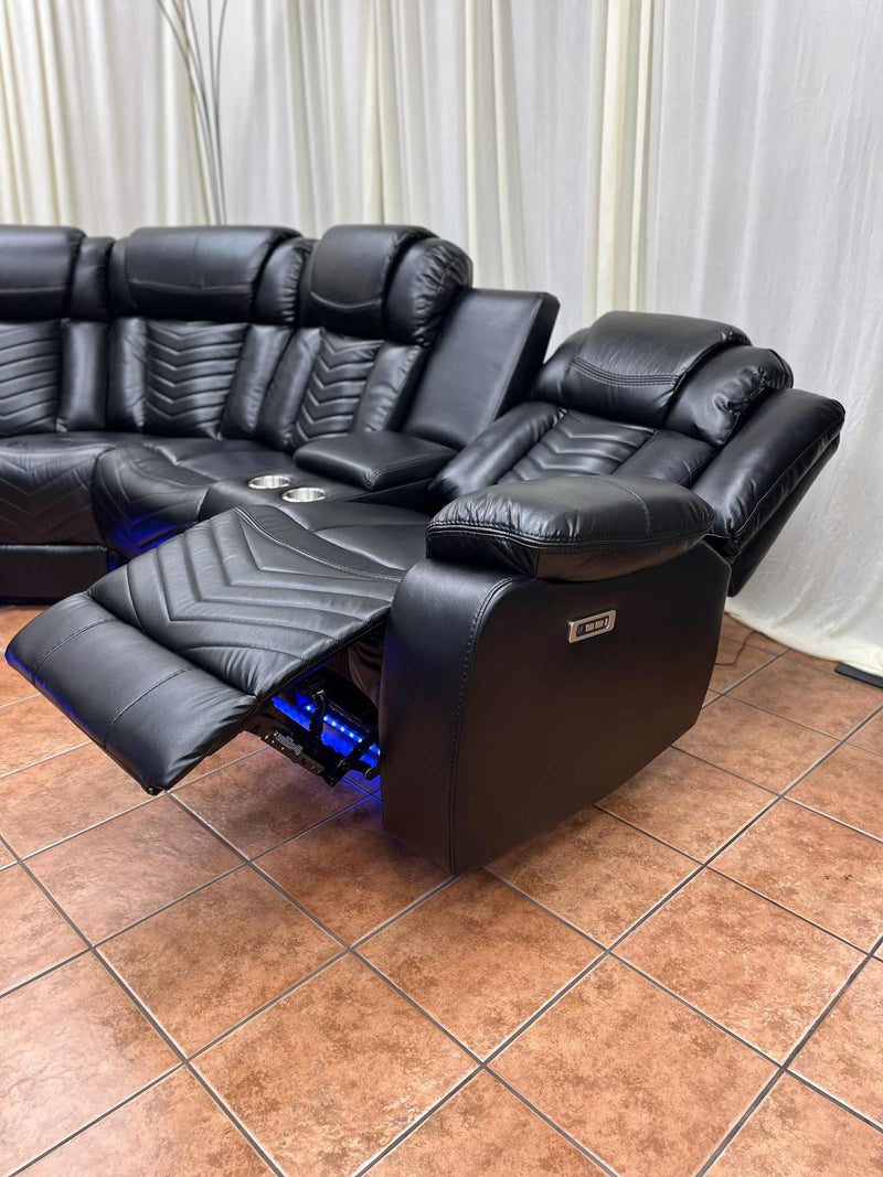 Power Reclining Sectional with Bluetooth Speakers and LED Lights - Leather Gel