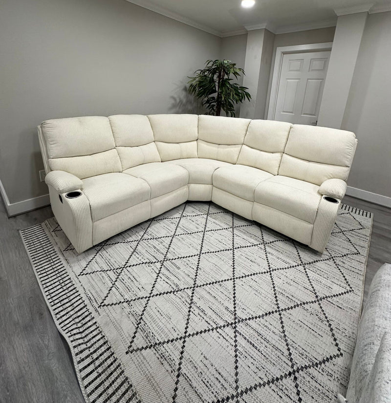 Beige Fabric Reclining Sectional Sofa