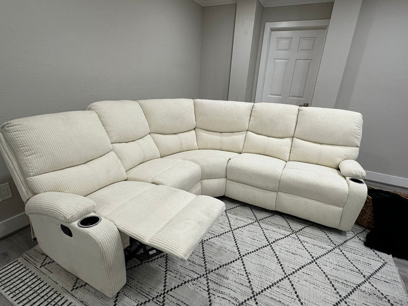 Beige Fabric Reclining Sectional Sofa